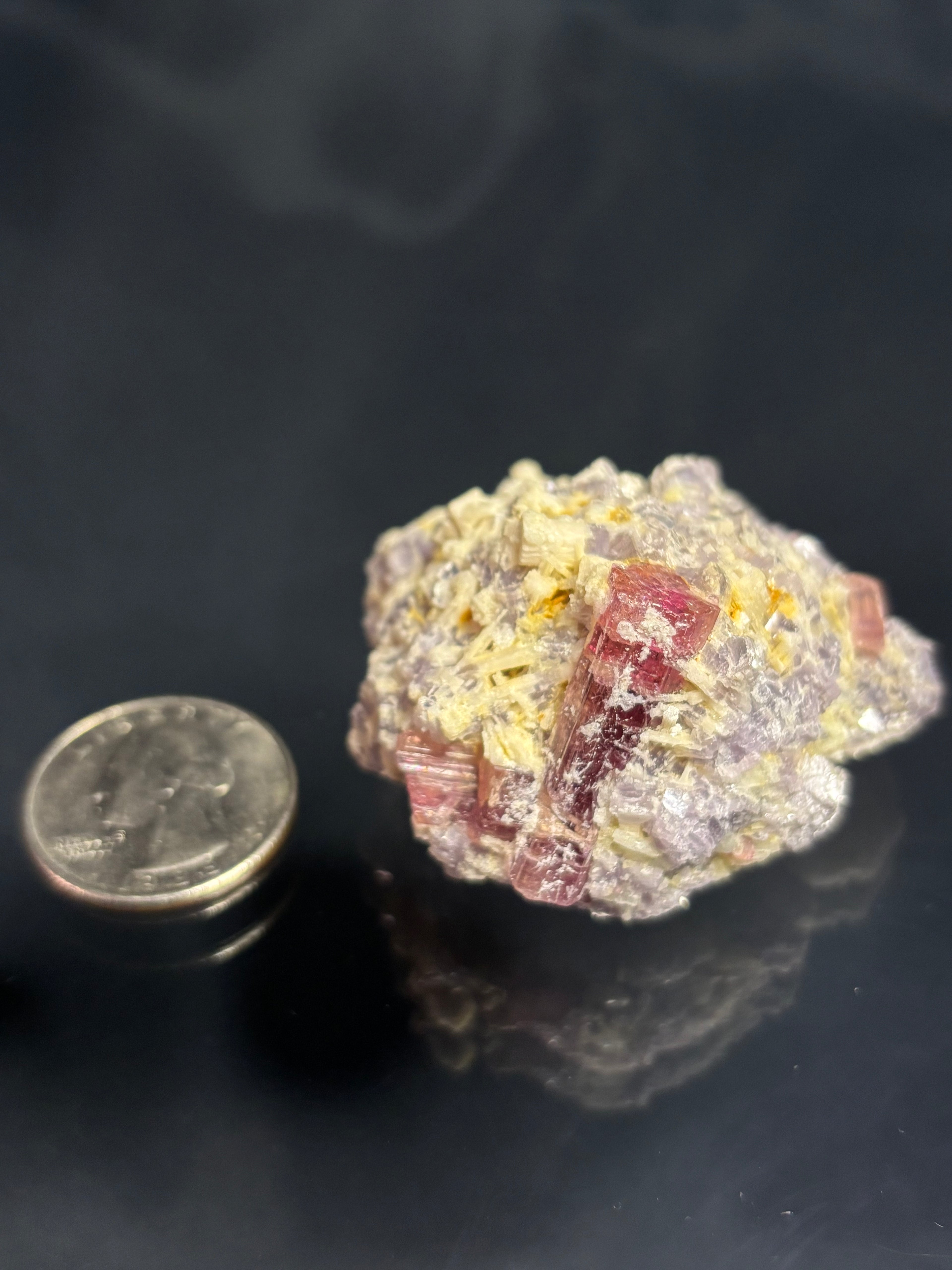 Rubelite Tourmalines with Lepidolite on matrix, 77g